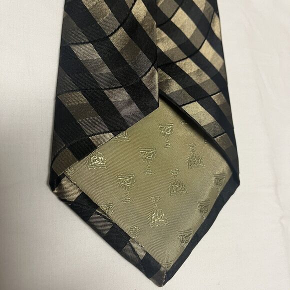 Silk Pointed Neckties Set Of 2 Black Gold Diamond Geometric Office Business Wear - Picture 3 of 5